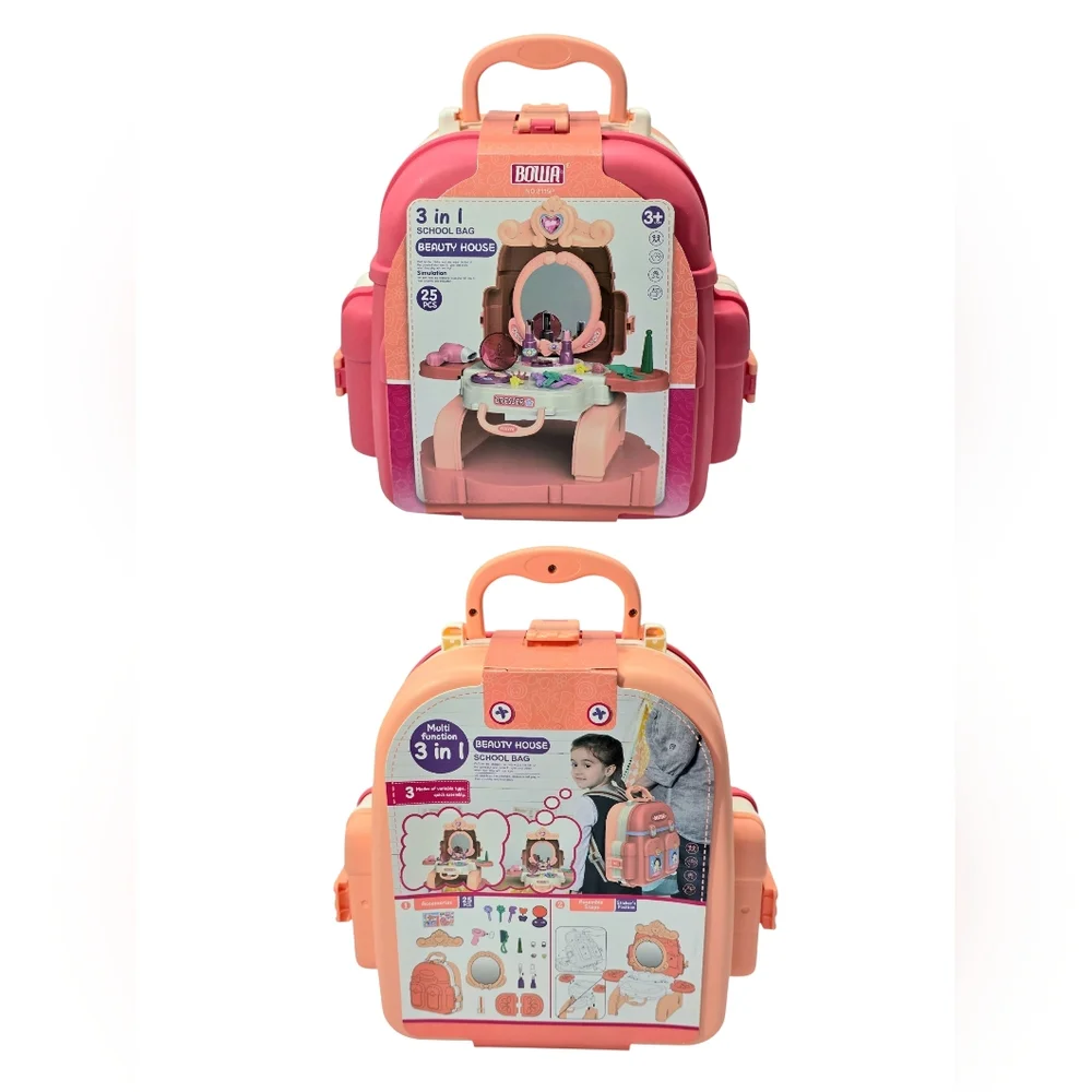 3-in-1 Kids Dresser Backpack Vanity Playset & Toddler Pretend Makeup Kit